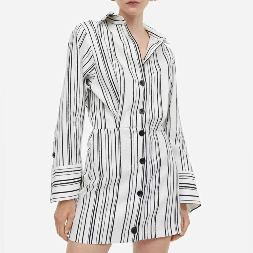 NWT H&M Linen-Blend Shirt Dress Striped